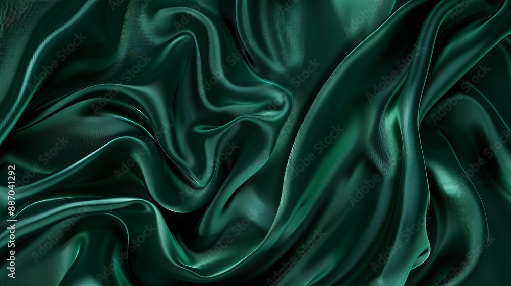 Poster closeup of the texture of dark green silk showcasing its smooth surface and elegant appearance toned