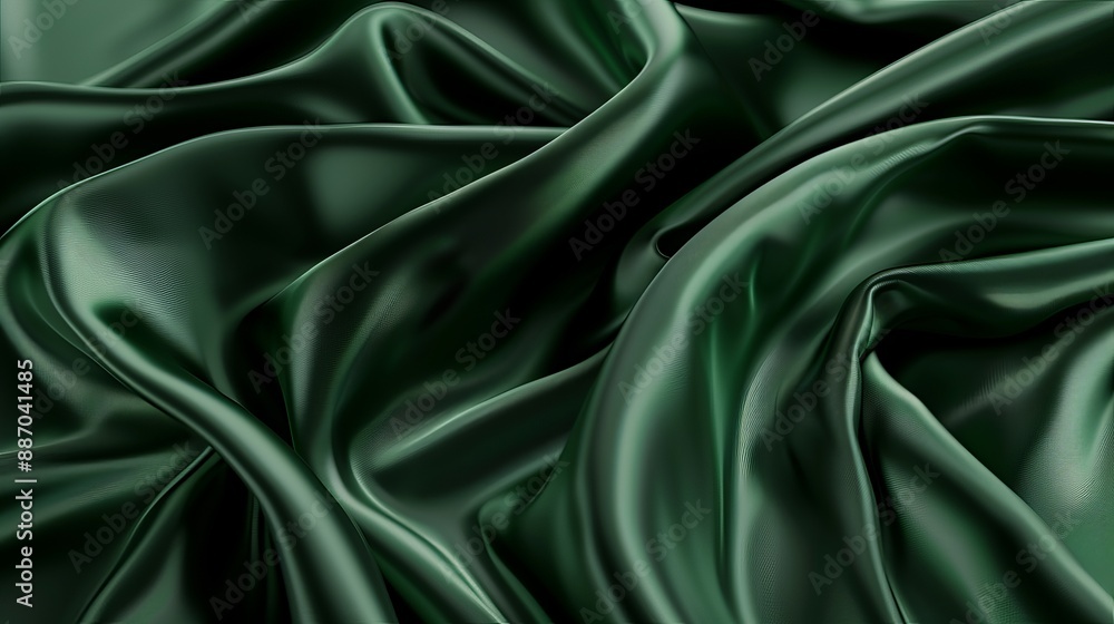 Poster closeup of the texture of dark green silk showcasing its smooth surface and elegant appearance toned