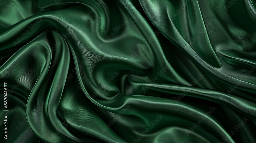 Poster closeup of the texture of dark green silk showcasing its smooth surface and elegant appearance toned