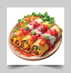Best tasty Delicious Chicken Enchiladas in plate  isolated on white background