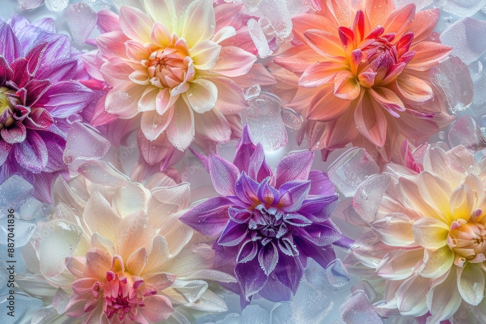 Poster a detailed view of colorful blooms in various stages of growth