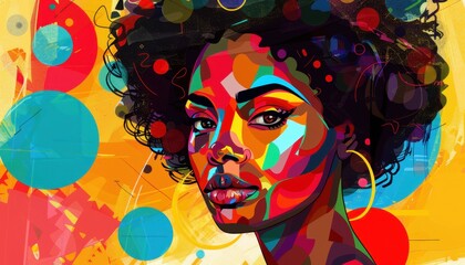 Abstract Portrait of a Woman With Afro Hair and Bold Colors