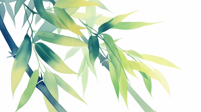 watercolor bamboo leaves, green, yellow, blue clip art preview