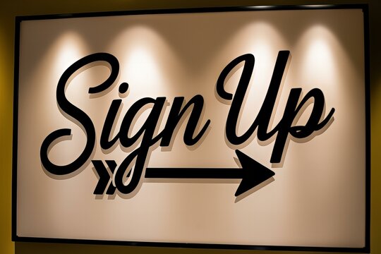 Sign up with arrow on a lighted abstract background