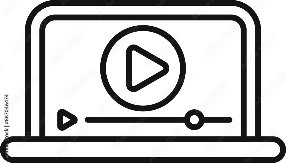 Poster simple line icon of a video player playing content on a laptop