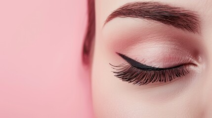 Fototapeta premium Minimal beauty representation with pink background fake lashes and mascara