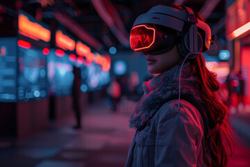 A futuristic VR gaming arena where players engage in immersive battles. Concept of virtual reality and entertainment. Generative Ai.