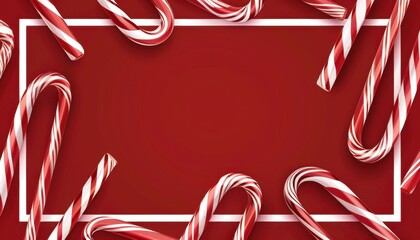 Red And White Candy Canes Arranged Around A White Rectangle On A Red Background