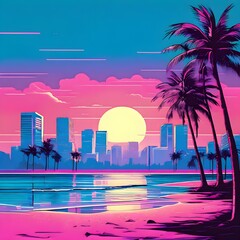 Obraz premium Vaporwave Retro City Beach