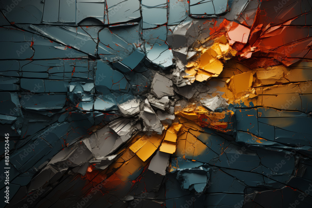 Poster an abstract collage of fragmented shapes and textures, inviting viewers to interpret and explore the