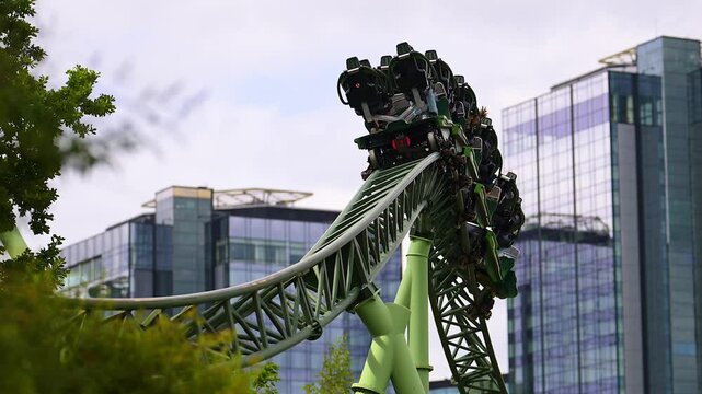 Fast roller coaster at an amusement park