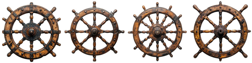 Set of A old pirate ship steering wheel on a transparent background © Wajed Creative