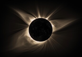 Naklejka premium total solar eclipse seen from the ground, showing an almost completely black sun