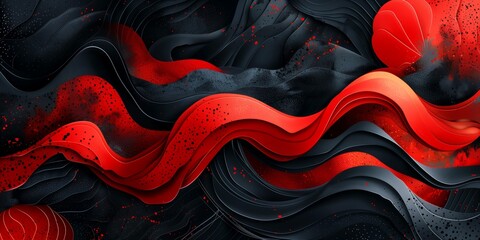 Obraz premium High-quality abstract background with red and black wave patterns, perfect for artistic and modern designs. 