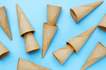 Waffle cones on white background