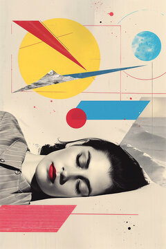 Retro style artwork with abstract and human elements. Generative AI image