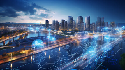 Futuristic smart city with digital technology infrastructure