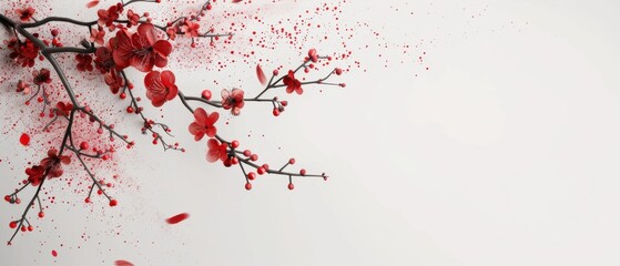Fototapeta premium A red branch with blossoms on it