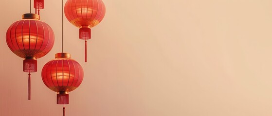 Three red lanterns hanging from the ceiling