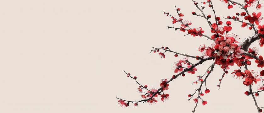 A red tree branch with red flowers