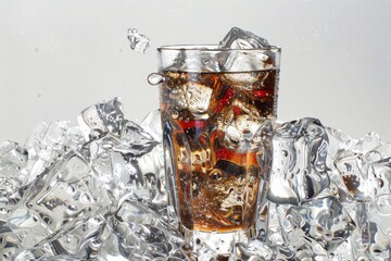 Glass of cola with ice cubes.