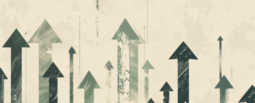 Poster the background features arrows pointing up and down on a light grey background with green tones gene