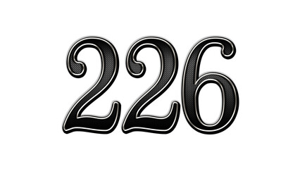 black metal 3d design of number 226 on white background.