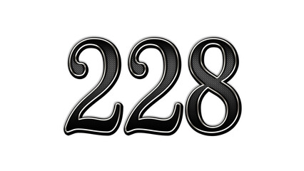 black metal 3d design of number 228 on white background.