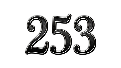 black metal 3d design of number 253 on white background.