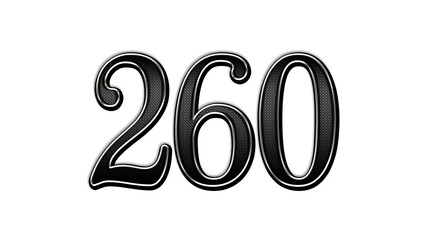 black metal 3d design of number 260 on white background.