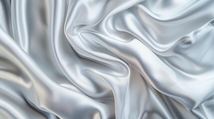 Obraz premium White light gray silvery silk satin draped fabric background Luxurious silvercolored backdrop with soft folds and creases Wide panoramic banner format