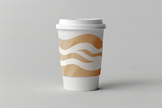 A coffee cup with a distinctive brown and white design