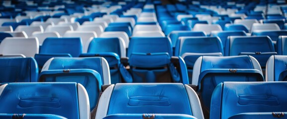 Fototapeta premium A modern football stadium boasting blue and white seating arrangements, creating a sleek and stylish look