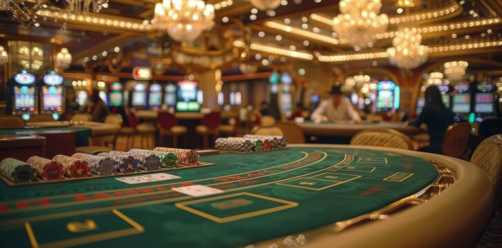 Elegant Casino Gaming Tables With Green Felt and Chips