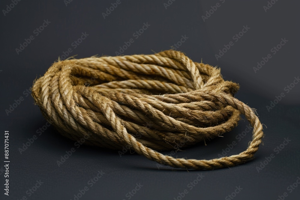 Poster a coil of rope lying on a dark background, ideal for use in crime scene or mystery setting illustrat