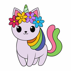  cat unicorn vector with a floral cat head, perfect for whimsical designs and decorations