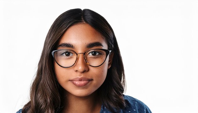 A woman wearing glasses looking at the viewer