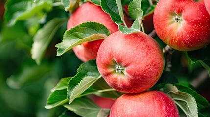 Obraz premium Fuji Apple trees in the garden ready to be harvested apple orchard picking isolated freshness red apple new raw fuji white leaf harvest ripe red agriculture green healthy nature