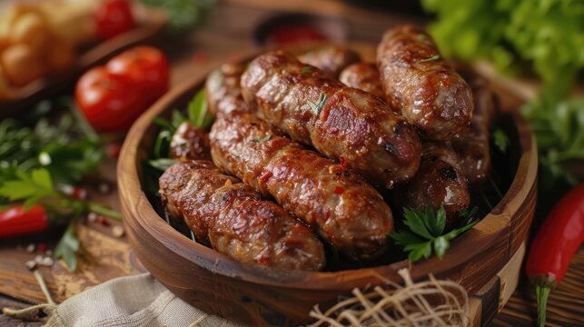 Meat rolls mititei or mici traditional romanian food