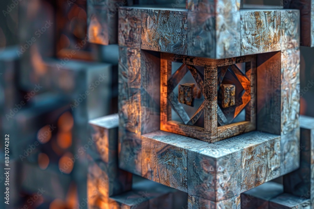 Poster A close-up shot of a metal structure with a lit candle, suitable for use in various settings such as decorative designs or symbolic representations