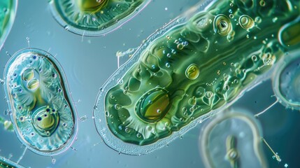 Euglena single cell flagellate eukaryotes under the microscope