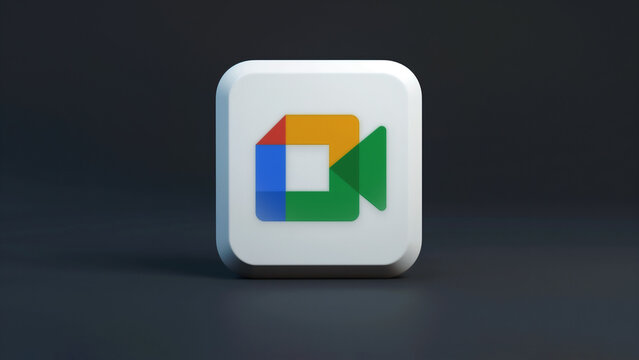 Google Meet app white 3d icon on a dark background