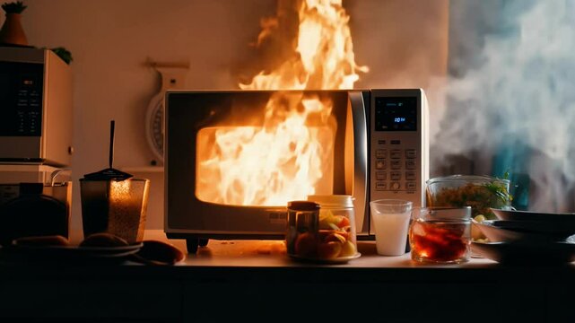 Microwave Fire in Kitchen During Evening Meal Preparation