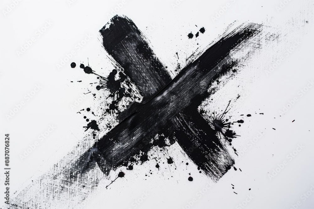 Aufkleber a simple cross painted with black paint on a white background, suitable for use in various contexts 