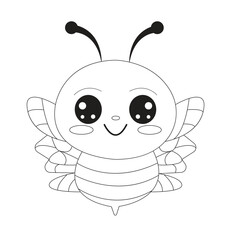 Cute Cartoon Characters Vector Illustration Bee Line Art For Kids Coloring Page.