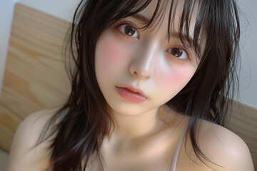 Fototapeta premium グレーのキャミソールを着ている女性 ナチュラル