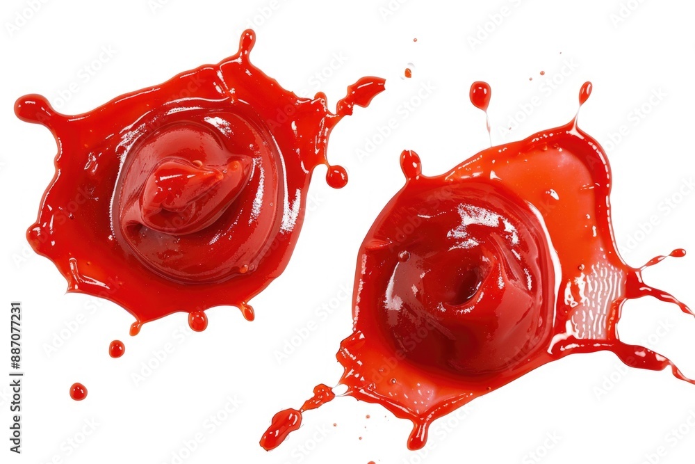 Poster Two ketchup bottles stacked on top of each other, suitable for use in food photography or illustrations