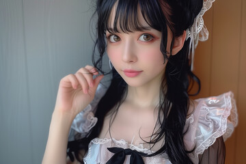 メイド服の日本人女性