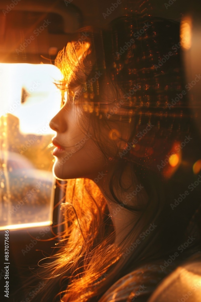 Poster a woman sits in a car, looking out the window with a contemplative expression