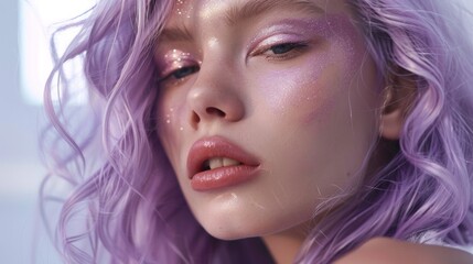 Naklejka premium A woman with purple hair and makeup